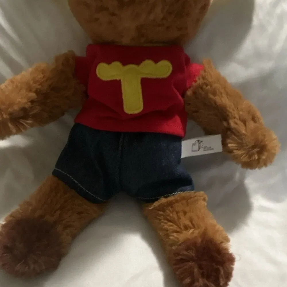 Vintage 2002 Tommy Moose Brown Moose Plush Red Shirt Denim Shorts Washable